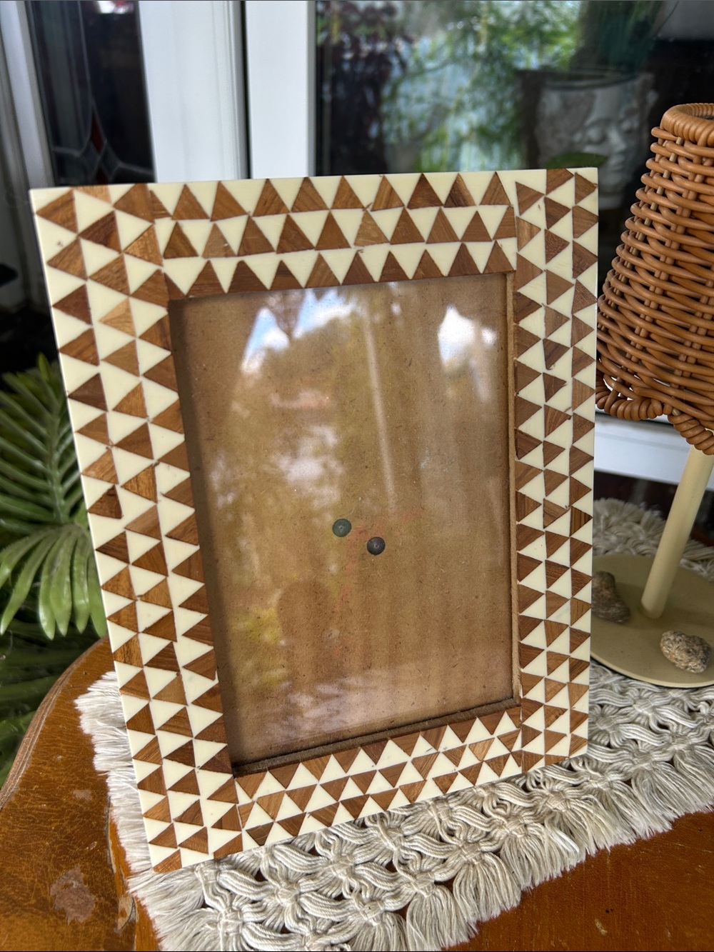 Handcrafted Geometric Wood & Bone Inlay Photo Frame